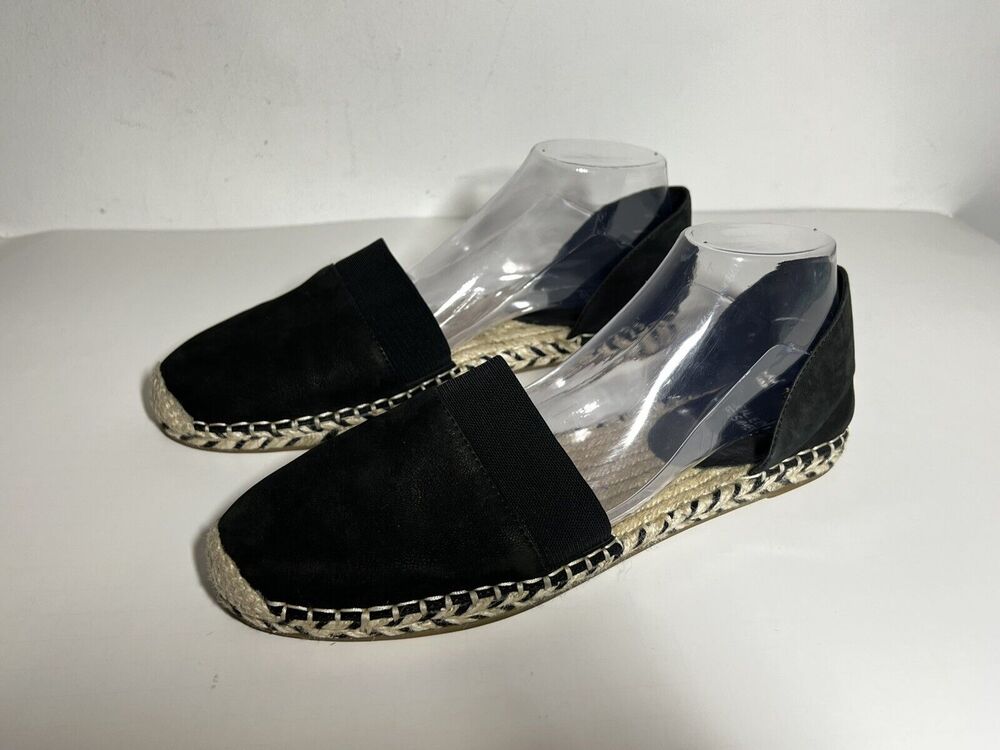 Eileen Fisher EUC Black Lady Tumbled Nubuck Espadrille Sandal Shoe 11 Slip On